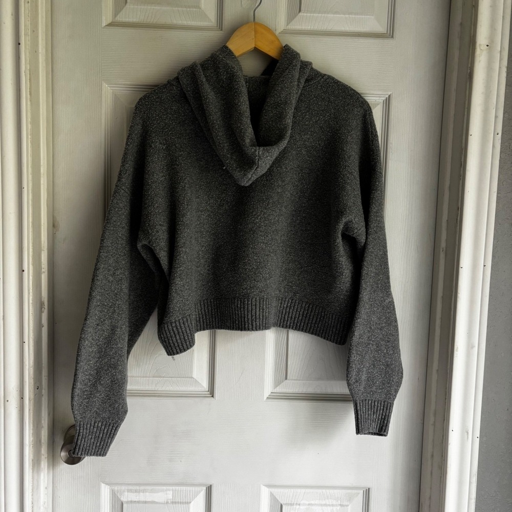 Hollister Grey Cropped Knit‎ Hoodie Bow S Cozy Women's Small Coquette Soft - Picture 6 of 6